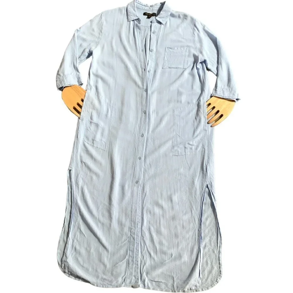 Donna Karan‎ Sleepwear Striped Button-Down Night Shirt-Dress Sz S Blue #129G